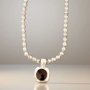 Vintage Onyx Sterling Silver Pendant & Chaps Ralph Lauren .925 Silver Necklace